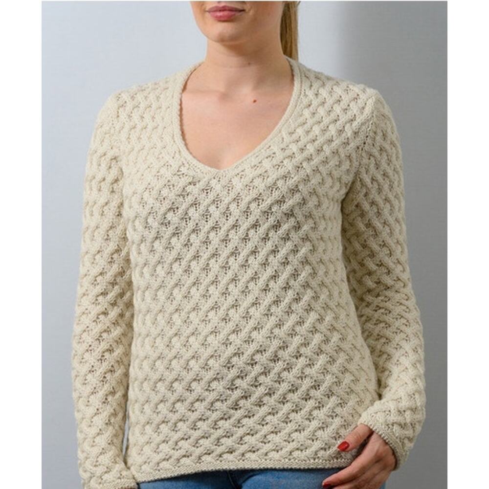 Aran Sweater Market Open Neck Merino‎ Trellis Sweater Made In Ireland Med